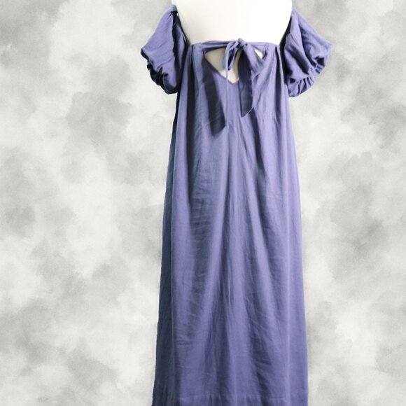Free People Julietta Off Shoulder Maxi Dress S Blue Granite Linen Puff Sleeve - Picture 6 of 16